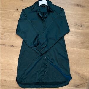 Dynamite Dark Green Satin Shirt Dress